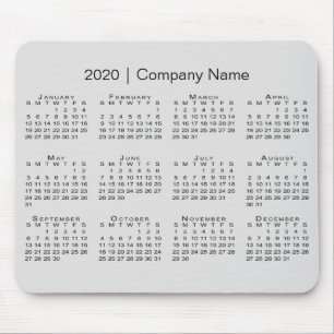 Simple 2020 Calendar with Company Name on Grey Mouse Mat
