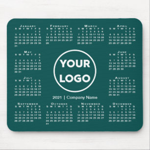 Simple 2021 Calendar Business Logo on Blue-Green Mouse Mat