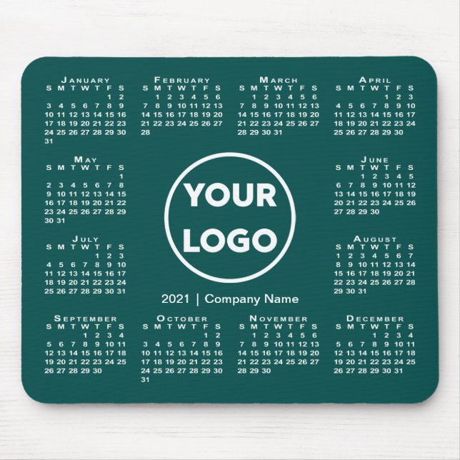 Simple 2021 Calendar Business Logo on Blue-Green Mouse Mat (Front)