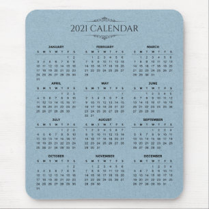 Simple 2021 Calendar on Blue Paper Mousepad