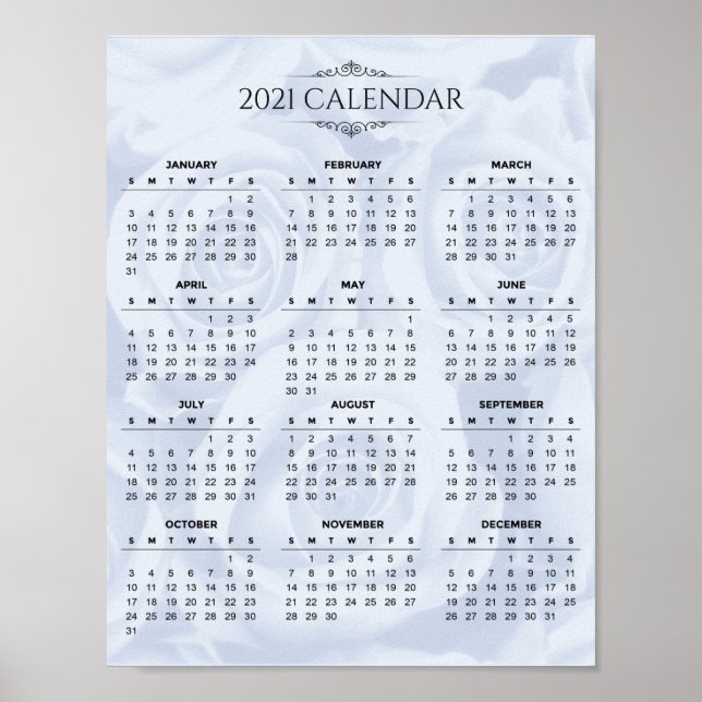 Simple 2021 Calendar on White Floral | Poster (Front)