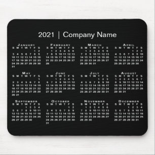 Simple 2021 Calendar with Company Name on Black Mouse Mat