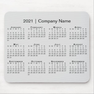 Simple 2021 Calendar with Company Name on Grey Mouse Mat