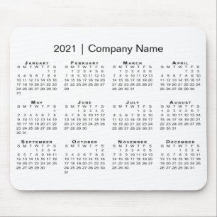 Simple 2021 Calendar with Company Name on White Mouse Mat