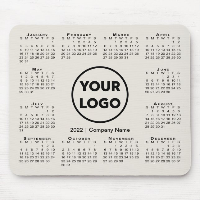 Simple 2022 Calendar Business Company Logo Beige Mouse Mat (Front)