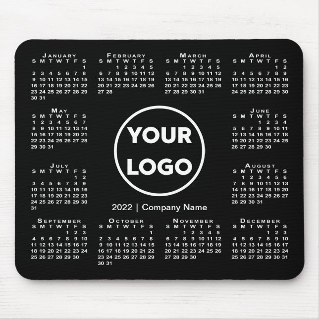 Simple 2022 Calendar Business Logo on Black Mouse Mat (Front)