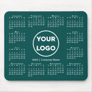 Simple 2022 Calendar Business Logo on Blue-Green Mouse Mat