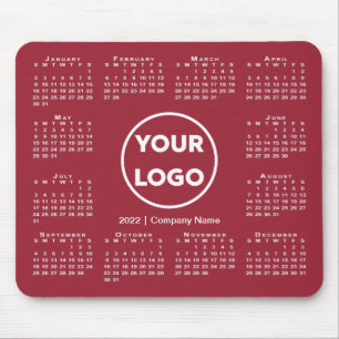 Simple 2022 Calendar Business Logo on Burgundy Mouse Mat