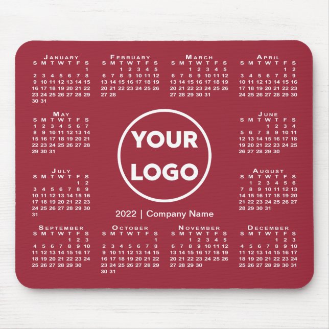 Simple 2022 Calendar Business Logo on Burgundy Mouse Mat (Front)