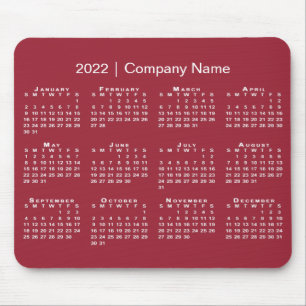 Simple 2022 Calendar Company Name on Burgundy Red Mouse Mat