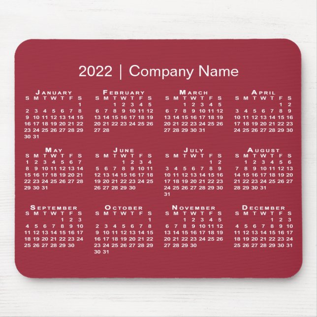 Simple 2022 Calendar Company Name on Burgundy Red Mouse Mat (Front)