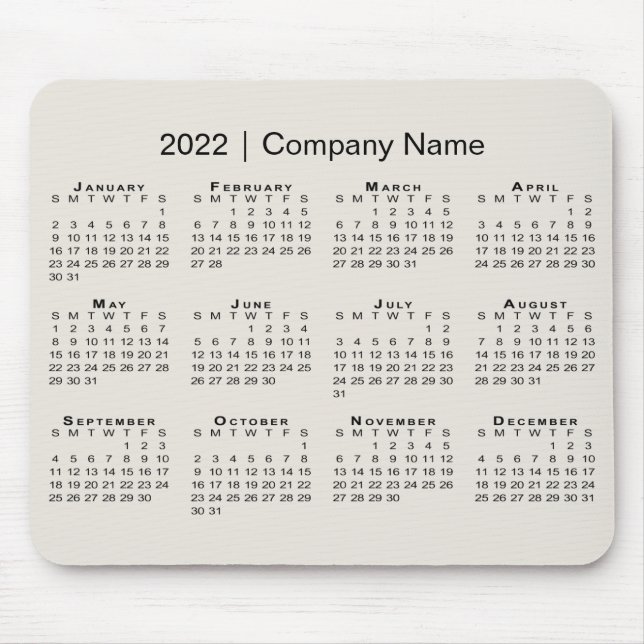 Simple 2022 Calendar with Company Name on Beige Mouse Mat (Front)
