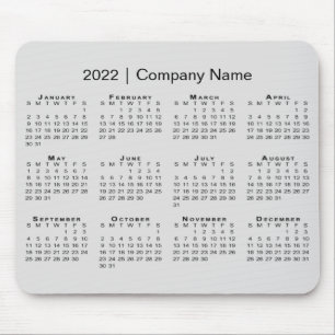 Simple 2022 Calendar with Company Name on Grey Mouse Mat