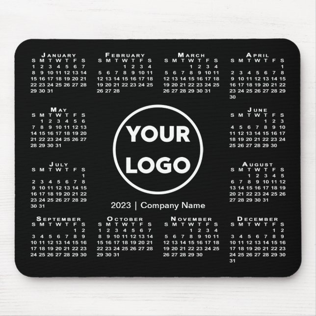 Simple 2023 Calendar Business Logo on Black Mouse Mat (Front)
