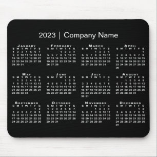 Simple 2023 Calendar Company Name Black White Mouse Mat