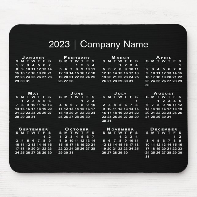 Simple 2023 Calendar Company Name Black White Mouse Mat (Front)