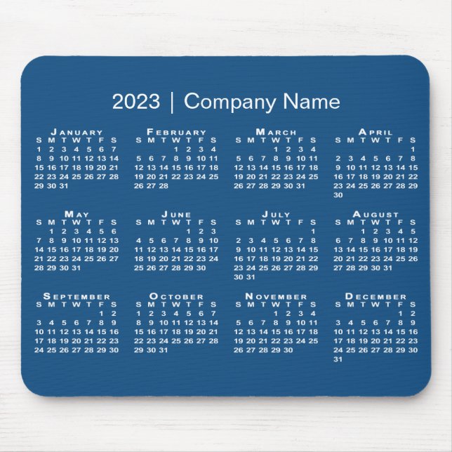 Simple 2023 Calendar Company Name on Blue Mouse Mat (Front)