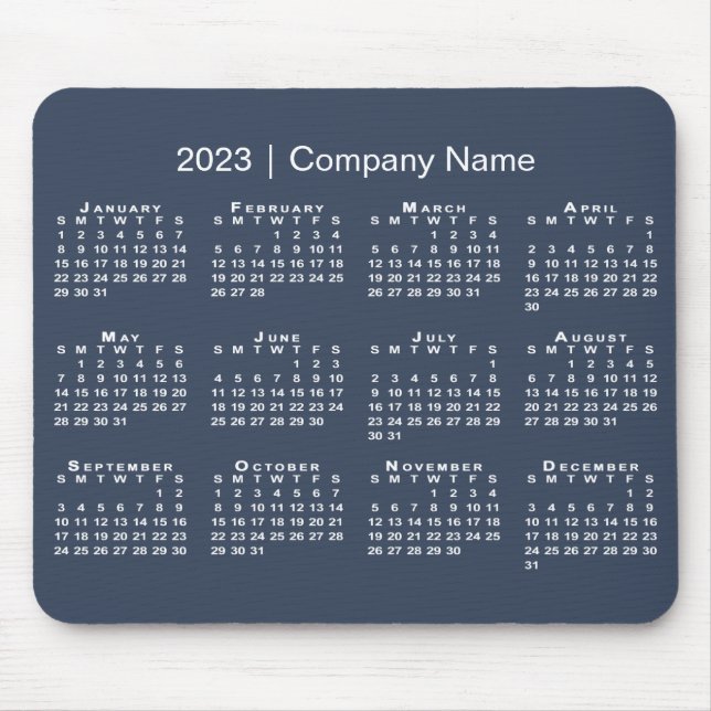 Simple 2023 Calendar Company Name on Navy Blue Mouse Mat (Front)