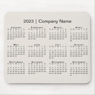 Simple 2023 Calendar with Company Name on Beige Mouse Mat