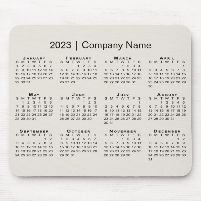 Simple 2023 Calendar with Company Name on Beige Mouse Mat (Front)