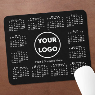 Simple 2024 Calendar Business Logo on Black Mouse Mat