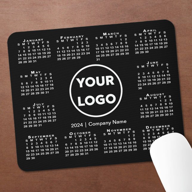 Simple 2024 Calendar Business Logo on Black Mouse Mat (In Situ)