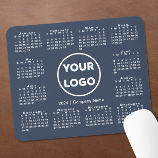 Simple 2024 Calendar Business Logo on Navy Blue Mouse Mat