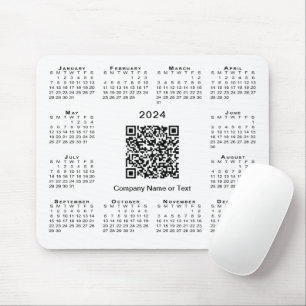 Simple 2024 Calendar Business QR Code on White Mouse Mat