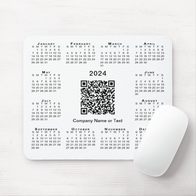 Simple 2024 Calendar Business QR Code on White Mouse Mat (With Mouse)