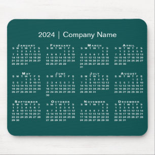 Simple 2024 Calendar Company Name on Blue-Green Mouse Mat