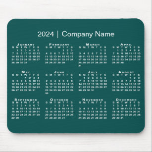 Simple 2024 Calendar Company Name on Blue-Green Mouse Mat