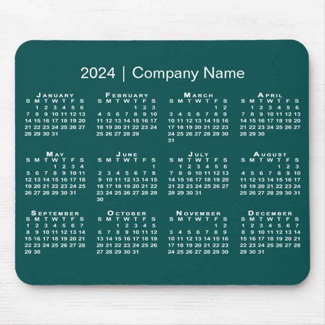 Simple 2024 Calendar Company Name on Blue-Green Mouse Mat (Front)