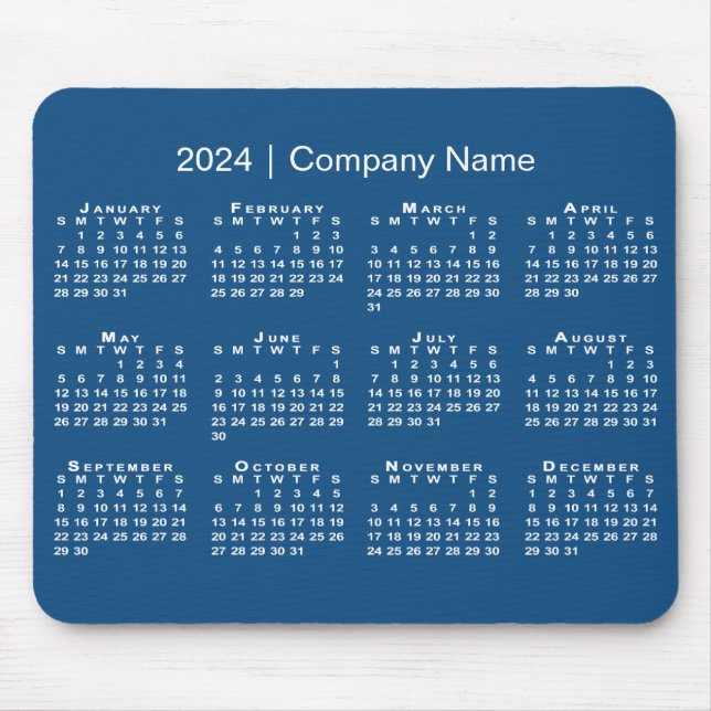 Simple 2024 Calendar Company Name on Blue Mouse Mat (Front)