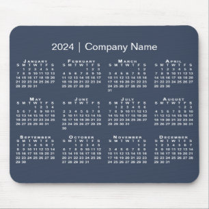 Simple 2024 Calendar Company Name on Navy Blue Mouse Mat
