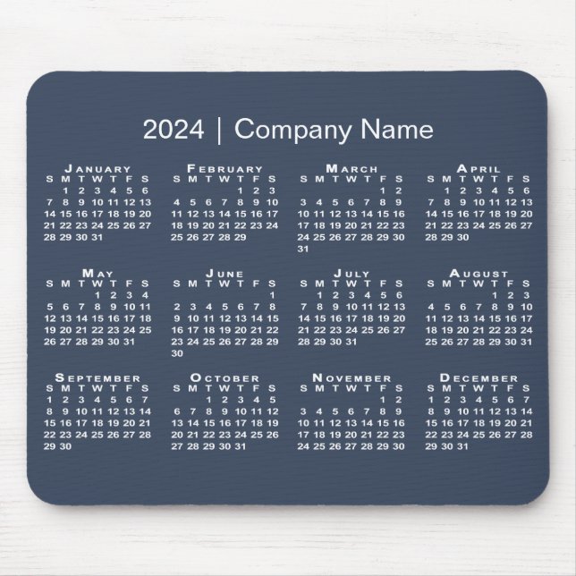 Simple 2024 Calendar Company Name on Navy Blue Mouse Mat (Front)