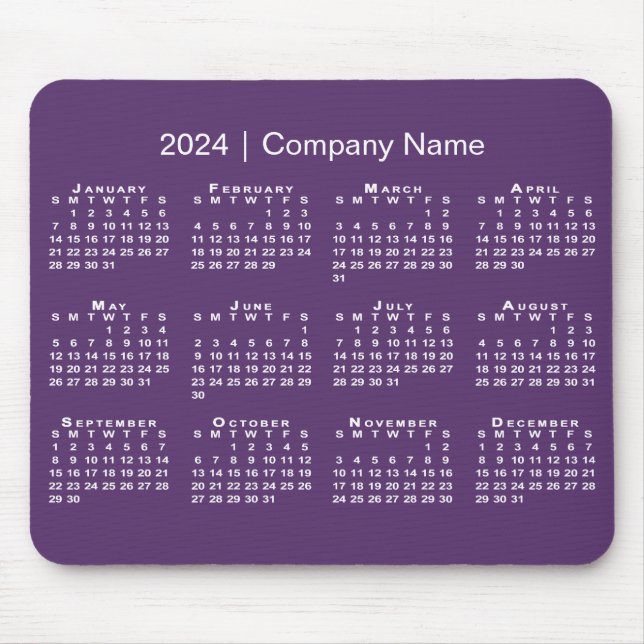 Simple 2024 Calendar Company Name on Purple Mouse Mat (Front)