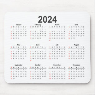 Simple 2024 White Background Calendar Mouse Mat
