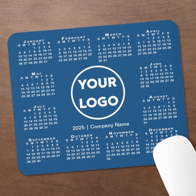 Simple 2025 Calendar Business Logo on Blue Mouse Mat (Simple 2025 Calendar Business Logo on Blue Mouse Pad in situ)