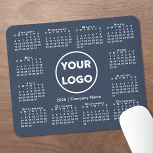 Simple 2025 Calendar Business Logo on Navy Blue Mouse Mat