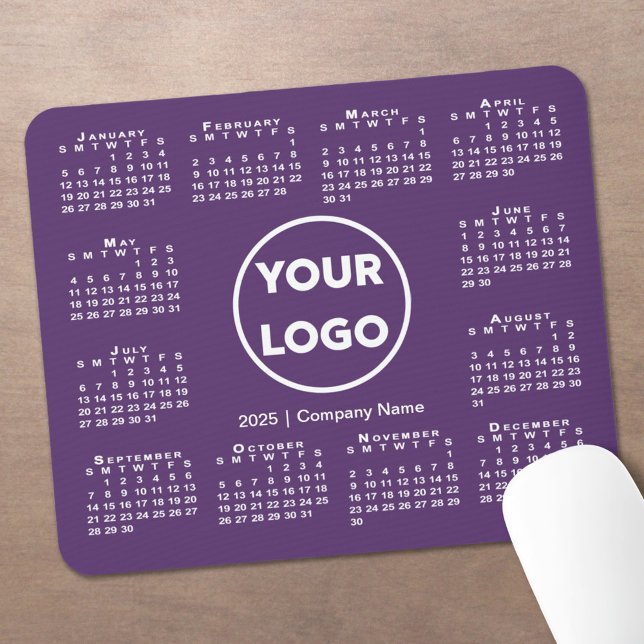 Simple 2025 Calendar Business Logo on Purple Mouse Mat (Simple 2025 Calendar Business Logo on Purple Mouse Pad in situ)