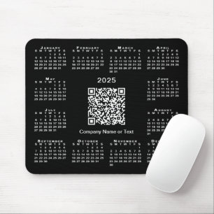 Simple 2025 Calendar Business QR Code on Black Mouse Mat