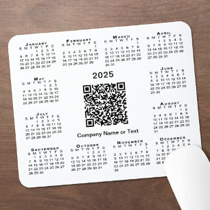 Simple 2025 Calendar Business QR Code on White Mouse Mat