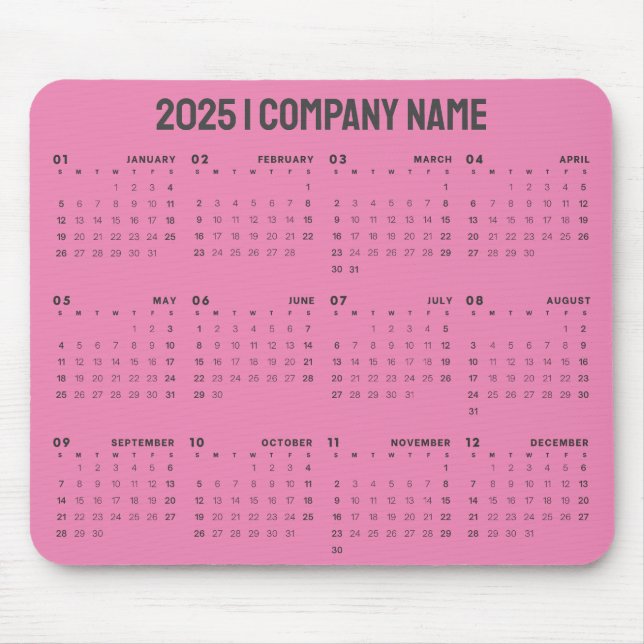 Simple 2025 Calendar Company Name | Any Background Mouse Mat (Front)