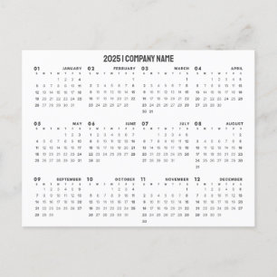 Simple 2025 Calendar Company Name   Any Background Postcard