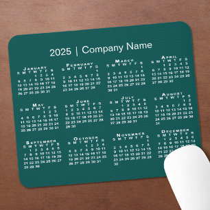 Simple 2025 Calendar Company Name on Blue-Green Mouse Mat