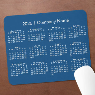 Simple 2025 Calendar Company Name on Blue Mouse Mat