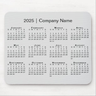 Simple 2025 Calendar with Company Name on Grey Mouse Mat