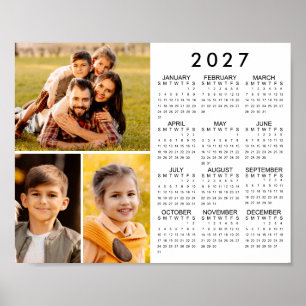 Simple 2026 Calendar 3 Photo Collage Poster