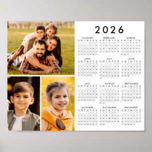Simple 2026 Calendar 3 Photos Poster