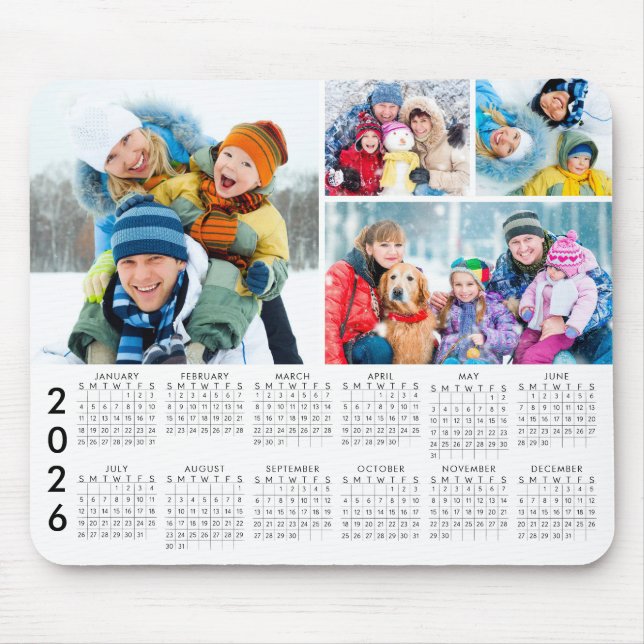 Simple 2026 Calendar 4 Photo Collage Mouse Mat (Front)